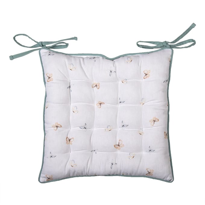 Clayre & Eef Stoelkussen Foam 40x40 cm Wit Groen Katoen Bloemen