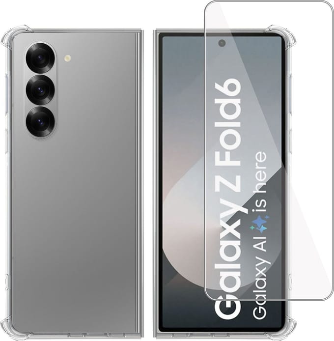 Geschikt voor Samsung Galaxy Z Fold 6 - Hoesje + Screenprotector – Gehard Glas Cover + Shock Proof Case - Transparant