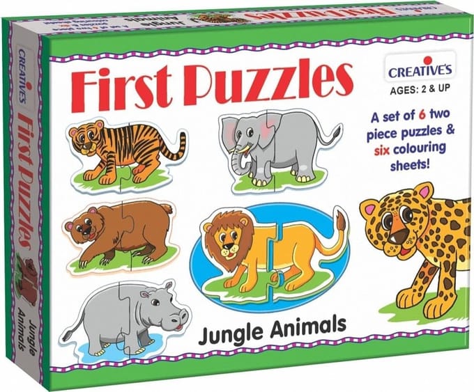 Eerste Puzzel - Jungle Dieren - Ontwikkelend Spel - Twee Delen Puzzels - 28 x 23 cm