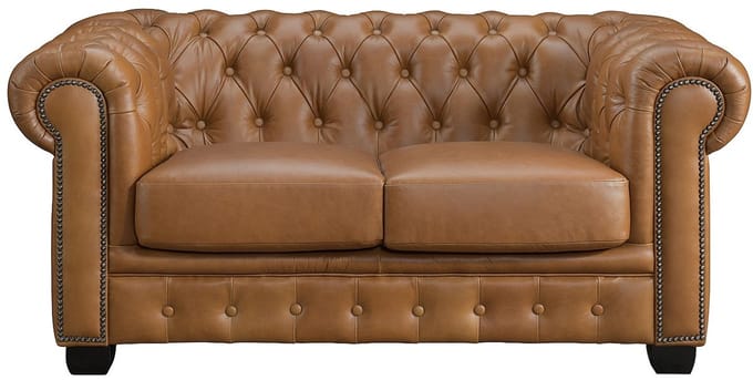Vente-unique Chesterfield 2-zitsbank BRENTON 100% buffelleer - Vintage caramel