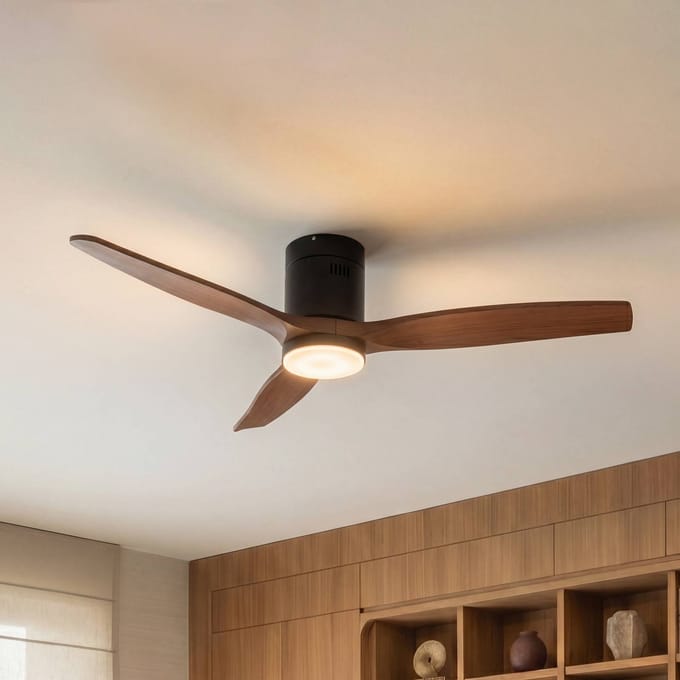 Lucande LED plafondventilator Brinia, Ø 132 cm, hout, CCT