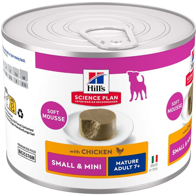 24x 200 g Hill's Science Plan Mature Small & Mini Mousse kip hondenvoer nat