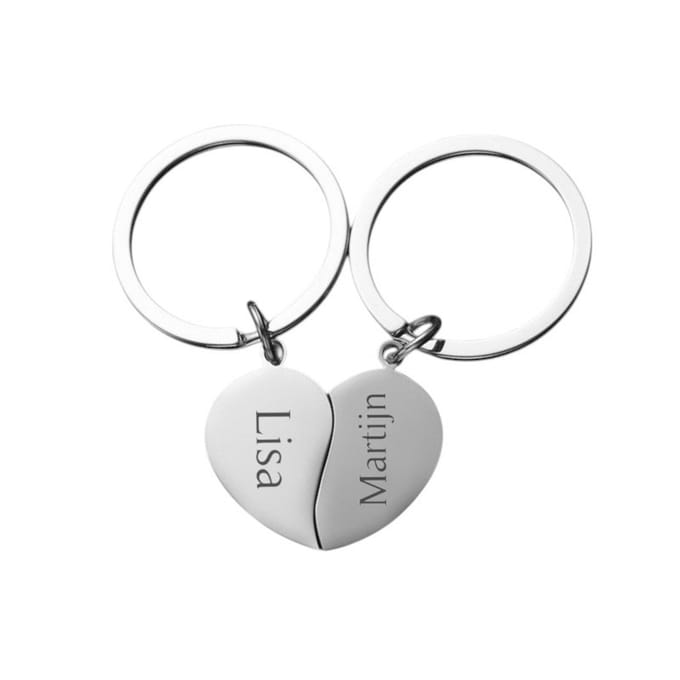 Sleutelhanger Set Halve Hartjes met Namen Zilver