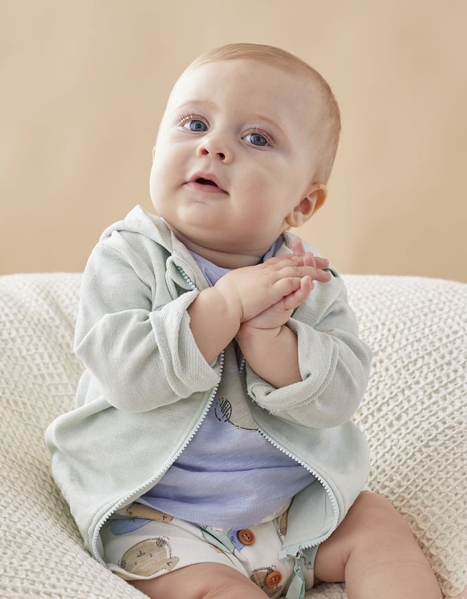 Bio katoenen sweatervest met kap, pistache groen