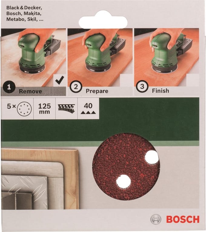 Bosch Accessories 2609256A22 Excenterschuurpapier Met klittenband, Geperforeerd Korrelgrootte (num) 40 (Ø) 125 mm 5 stuk(s)