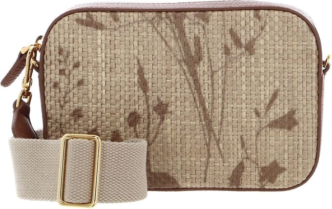 COCCINELLE Leren Schoudertas Tebe Straw Shadow Print Mini Bag Multi Nature / Cuir Beige