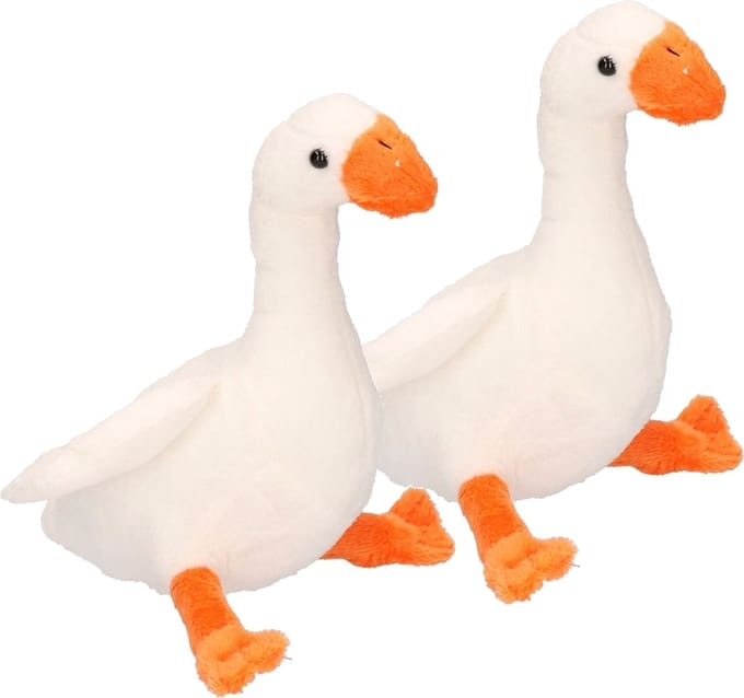 Cornelissen Pluche knuffel gans - 2x - wit - 18 cm - vogel - Ganzen