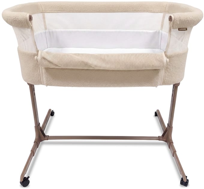 LUVION® Co Sleeper Teddy Ivory – Aanschuifbedje – Baby Wieg – Co-Sleeper – Teddy Stof – Inclusief Matras – Wit