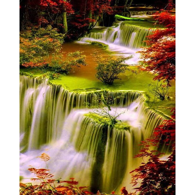 Peinture diamant 5D Paysage de cascade Broderie diamant Point de croix 20X30CM brown
