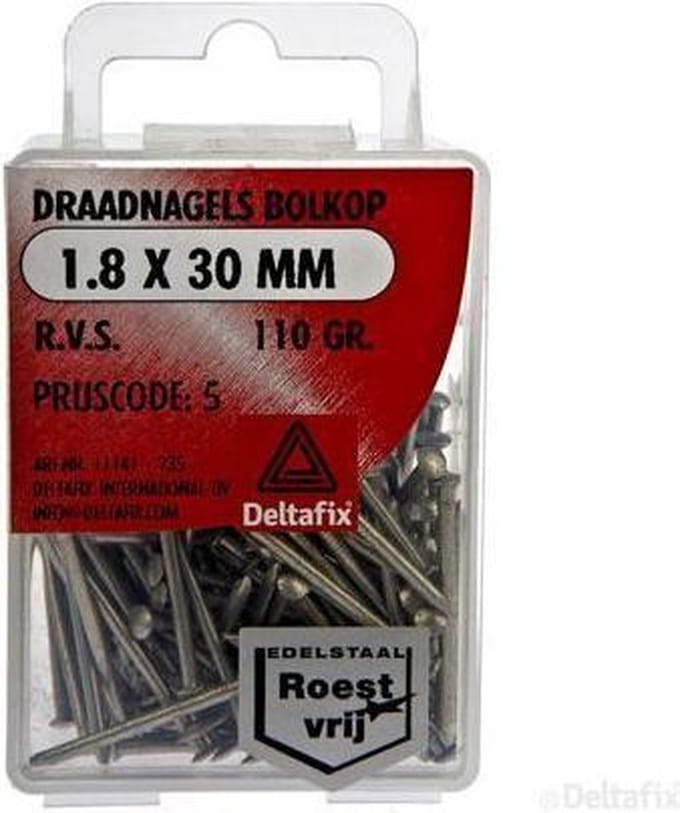 Deltafix spijkers 1,8 x 30 mm - RVS - bolkop - 115 gram
