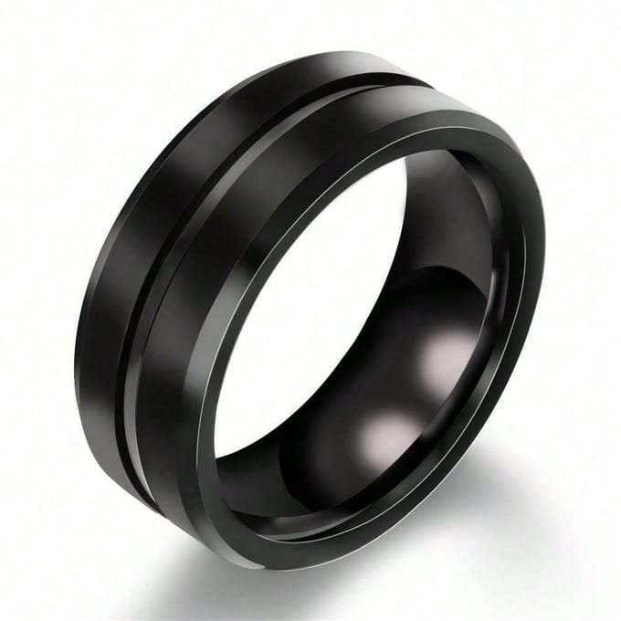 8mm Stalen Zwarte Gegroefde Matte Heren Luxe Bruiloft Verloving Ring Sieraden 13 black