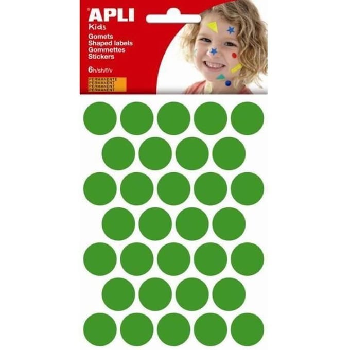 Pochette de gommettes - APLI - Ø 20 mm - 6 feuilles - Adhésif permanent - Papier PEFC