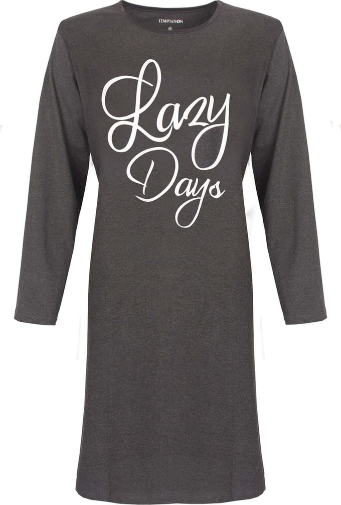 Temptation Dames Nachthemd - Bigshirt - Donker Grijs - Maat L