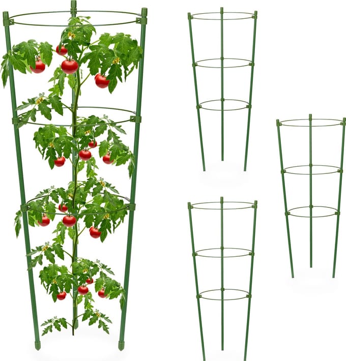 Plantensteun - set van 4 - metaal - met 3 ringen - 45 x 18 cm - groen