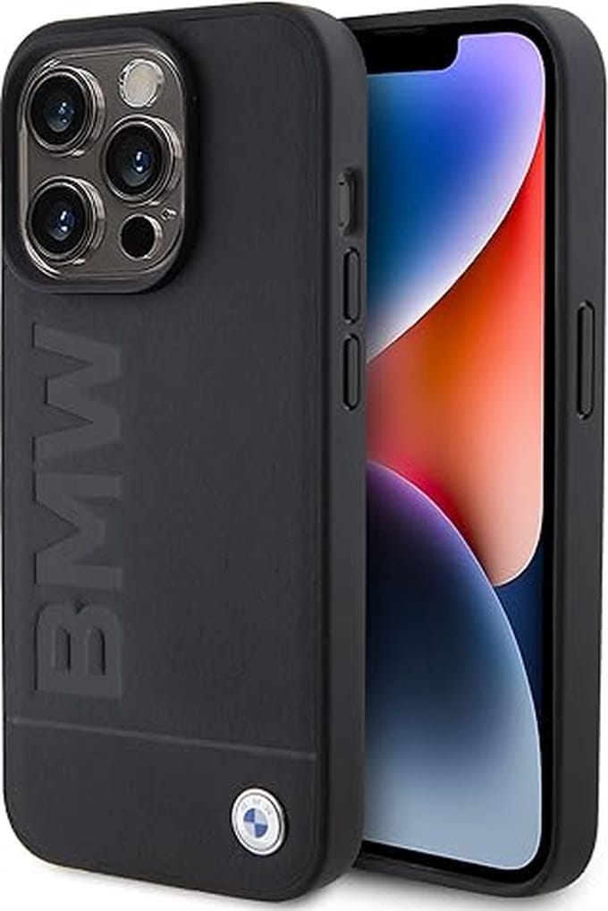 iPhone 15 Pro Backcase hoesje - BMW - Effen Zwart - Leer