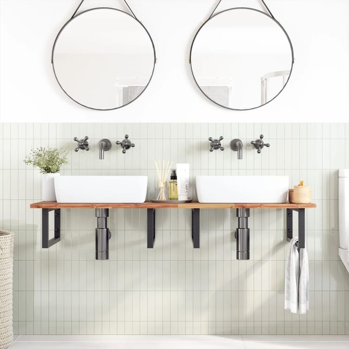 vidaXL - Badkamer - wandschap - staal - en - massief - acaciahout