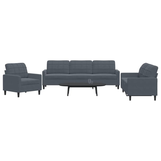 vidaXL - 3-delige - Loungeset - met - kussens - fluweel - donkergrijs