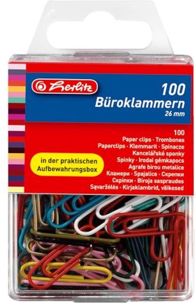 Herlitz paperclip Metall Kunstst. farb. 26mm 100ste Hängeb.