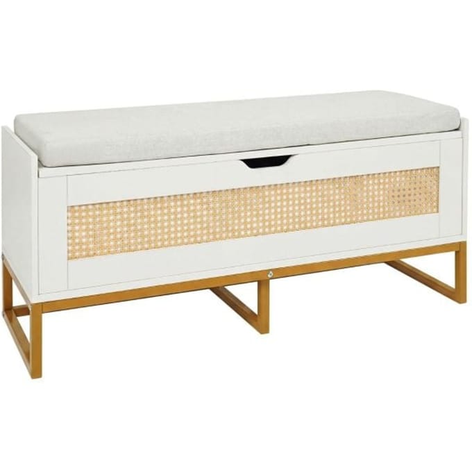 Coast Schoenenbank – Rattan - Zitkussen – 100 x 35 x 44 cm - Wit