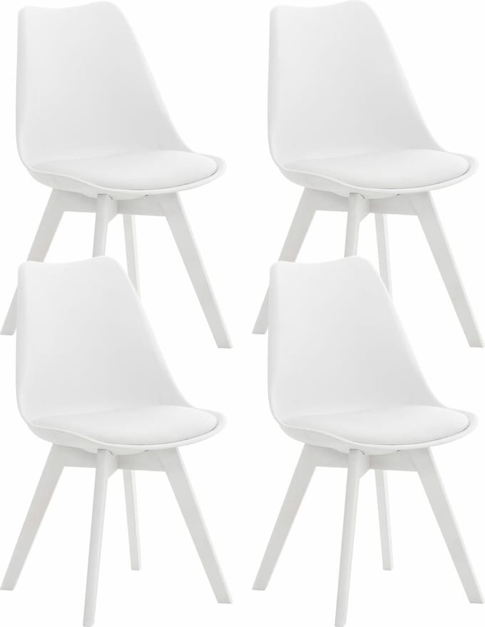 CLP Set van 4 Eetkamerstoelen Linares - met rugleuning - beukenhouten frame - Kunststof/wit/wit