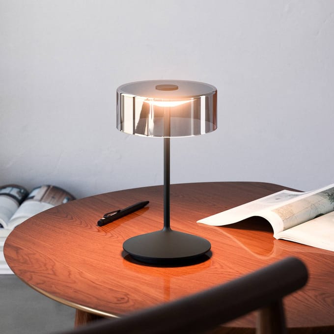 Sigor Numotion LED oplaadbare tafellamp, zwart, glas, IP54, dimbaar