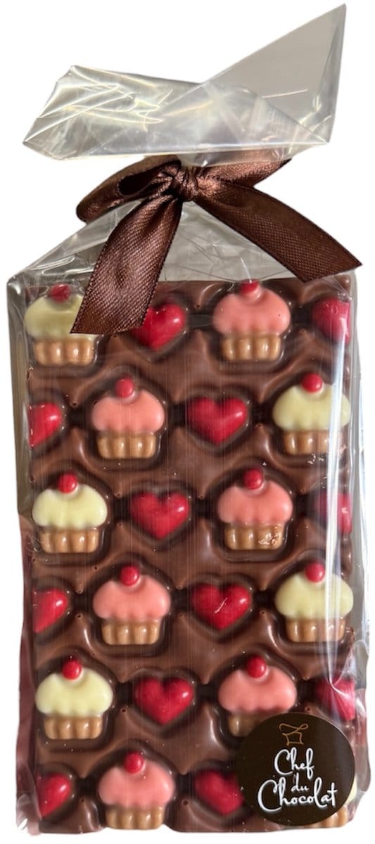 Valentijns chocolade reep - 150 Gram - Hartjes - Cupcakes - Liefde - Moederdag