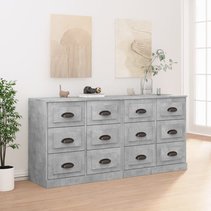 vidaXL - Dressoirs - 2 - st - bewerkt - hout - betongrijs