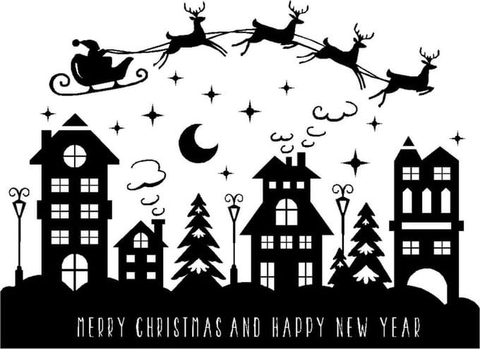 Kerst raamsticker - Kerststad met Kerstman - Kerst decoratie