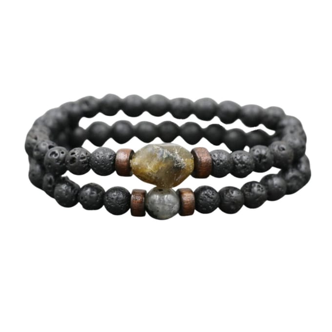 Marama - armbanden set Venice Lavastone - set van 2 - edelsteen - herenarmband