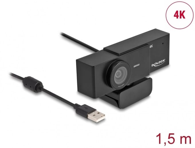 Delock USB UHD Webcam with microphone 4K 30 Hz 110° viewpoint and tripod