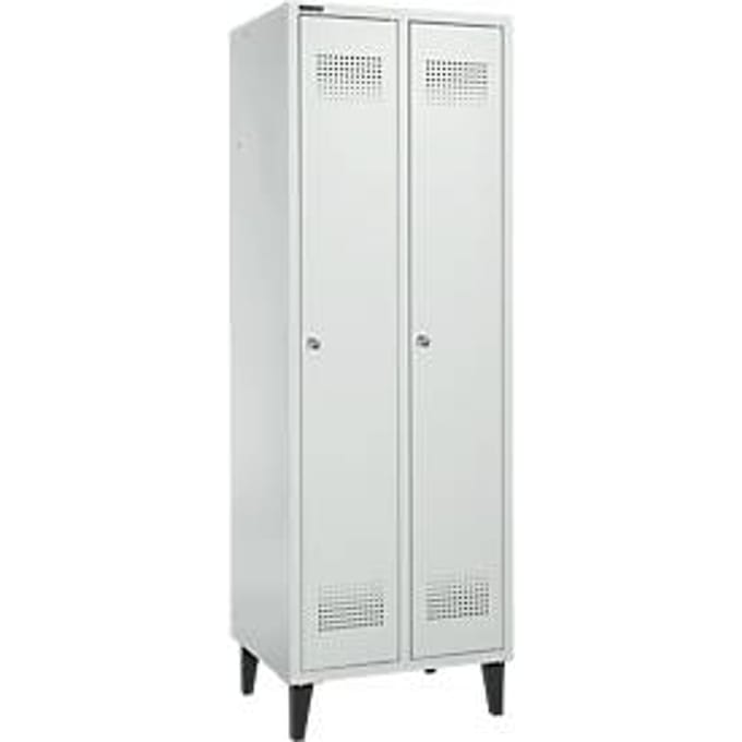 Schäfer Shop Genius Kledinglocker met poten, 2 compartimenten, 300 mm compartimentbreedte, cilinderslot, lichtgrijs