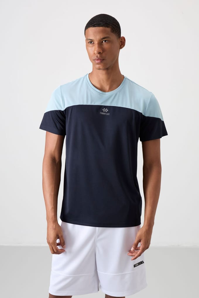 Heren T-shirt met kleurafwisseling en ronde hals