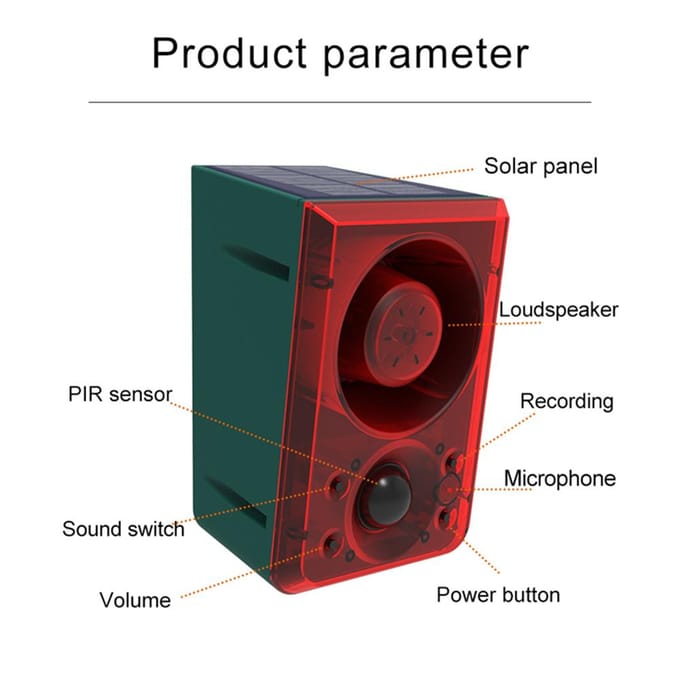 Solar Motion Sensor Alarm Outdoor Beveiliging Sirene Licht Met Afstandsbediening black