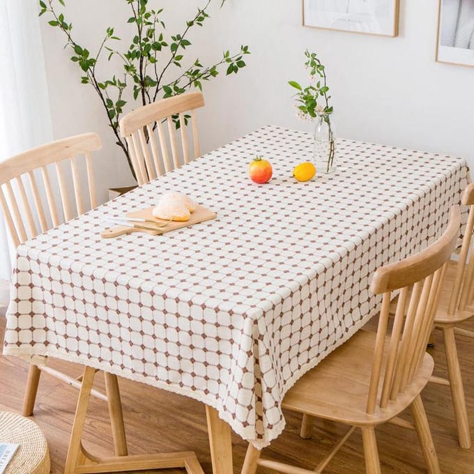 Nappe à carreaux Art Rectangulaire Nappe Rurale Nappe de Table à Thé Nappe Carrée 90*130cm beige
