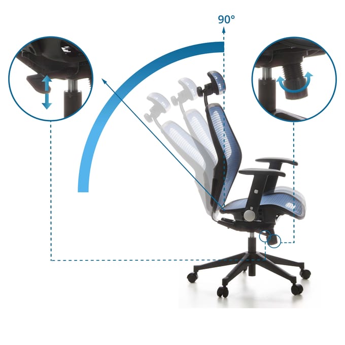 AIR-PORT | Achterkant mesh | Zitting mesh - Professionele bureaustoel Blauw