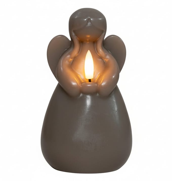 LED herdenkingskaars engel - taupe - 14 x 8 cm - met timer - op batterijen - kaars - engelkaarsen