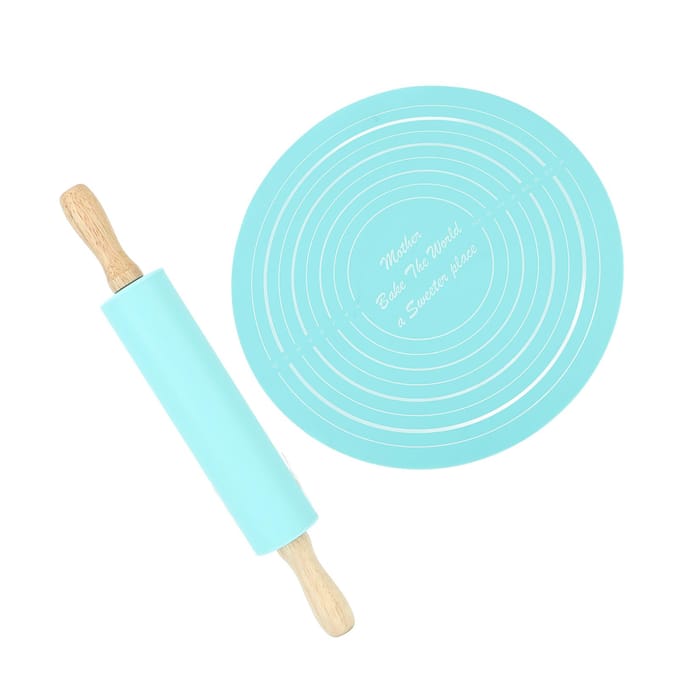 Deegroller Bakmat Grote Siliconen Deegroller Kneedmat Bakgereedschap voor Keuken Blauw L blauw