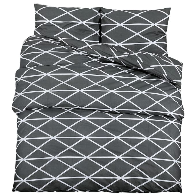 vidaXL - Dekbedovertrekset - 200x200 - cm - katoen - donkergrijs - en - wit