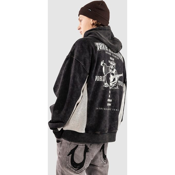 True Religion Mesh Inset Rust Cinched Zip Hoodie zwart