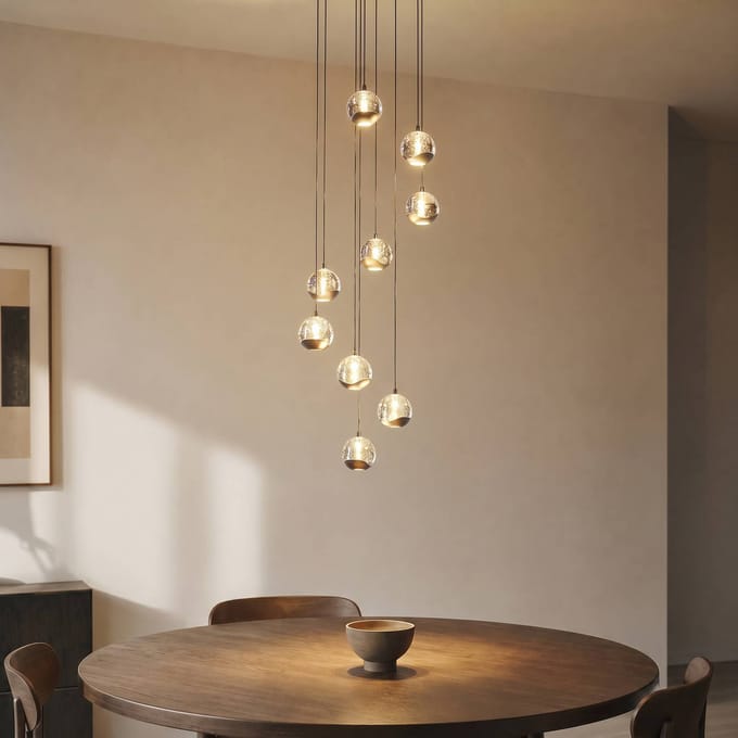 Lucande LED hanglamp Hayley, zwart, 9-lamps, glas