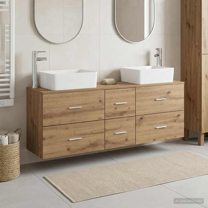vidaXL - Badkamerkast - set - 3 - st - Artisanaal - eiken - 136 - x - 35 - x - 80 - cm
