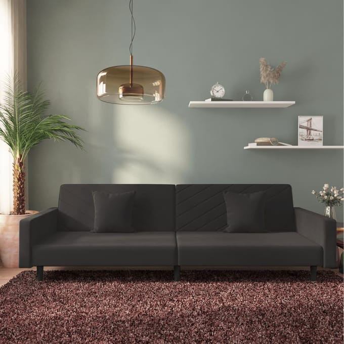 vidaXL - Slaapbank - 2-zits - met - 2 - kussens - fluweel - zwart