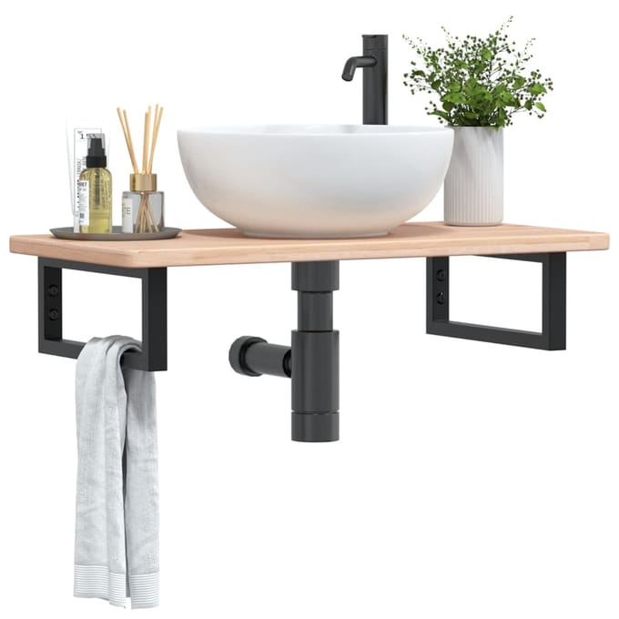 vidaXL - Badkamer - wandschap - staal - en - massief - eikenhout