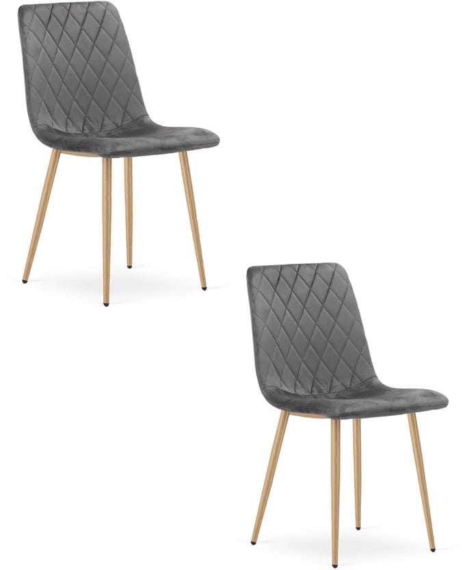 Set van 2 eetkamerstoelen TURIN - Donkergrijs fluweel - Eikenlook poten - Modern design