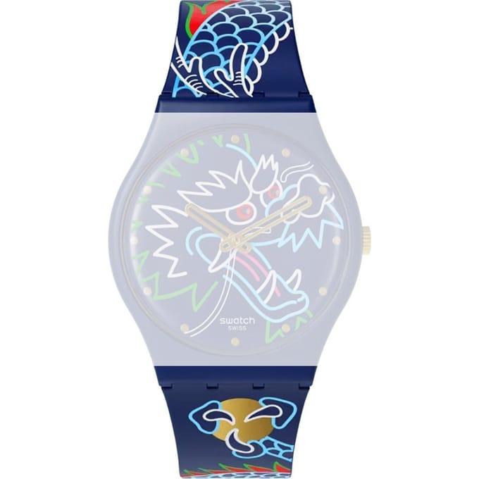 Swatch Plastic - Originals Medium (34mm) /Access/Solar/Musicall/Stop - G/SK/SL/SR/SS/SO28 ASO28Z125 SO28Z125 Dragon in waves Horlogeband