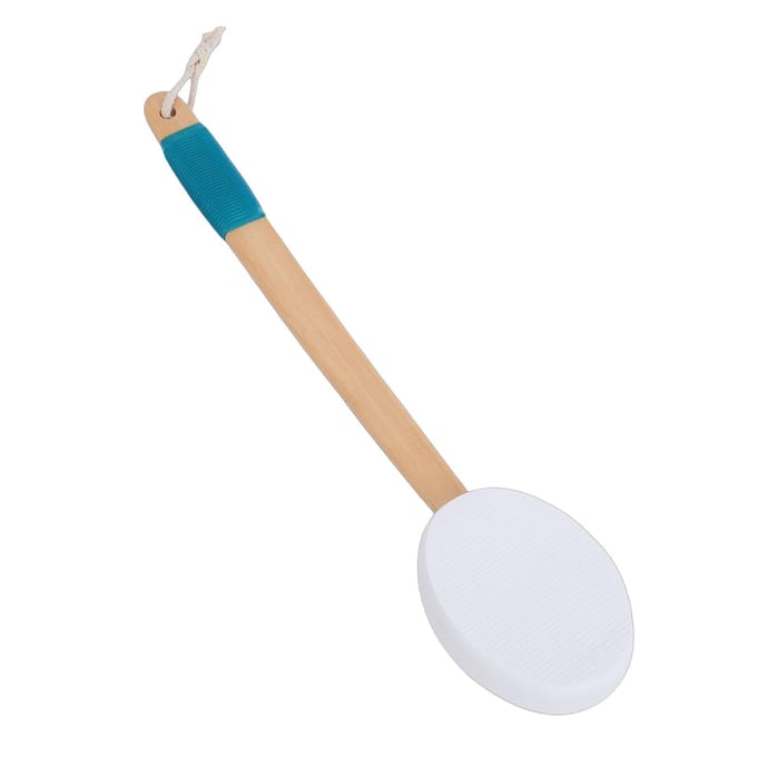 Ruglotion Applicator Gebogen Houten Handvat Zonnebrandcrème Applicator met 3 Vervangbare Koppen beige