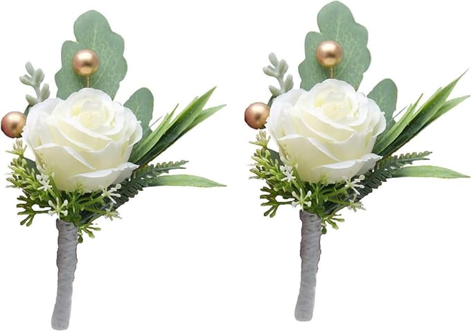Rozen Boutonnières - Corsages Heren - Bruiloft Accessoires - Realistisch Uiterlijk - 9 cm Diameter - Wit