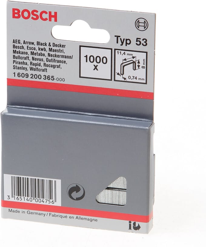 Bosch Accessories 1609200365 Nieten met fijn draad Type 53 1000 stuk(s) Afm. (l x b) 8 mm x 11.40 mm