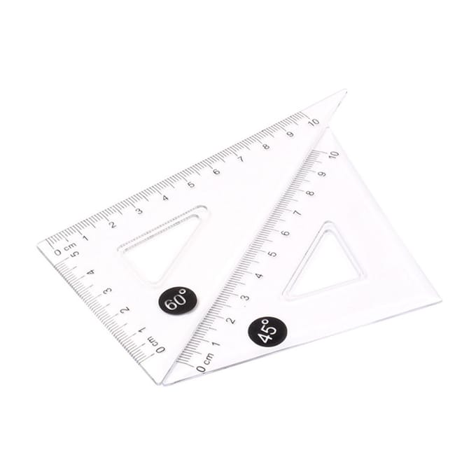 Ensemble de règles de géométrie mathématique en plastique transparent, 4 pièces, comprend une règle droite de 6 pouces et 2 triangles transparent