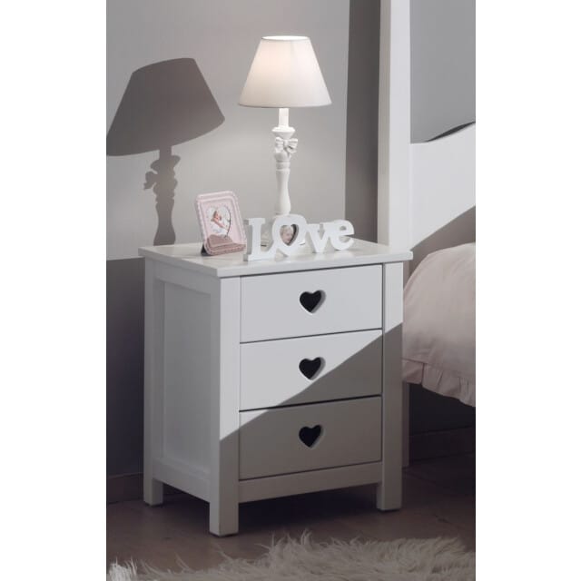 LUCEVI - Amori bed + Nachtkastje + 3 Deurs Kleerkast + Rolbed - Wit - 90x200 cm